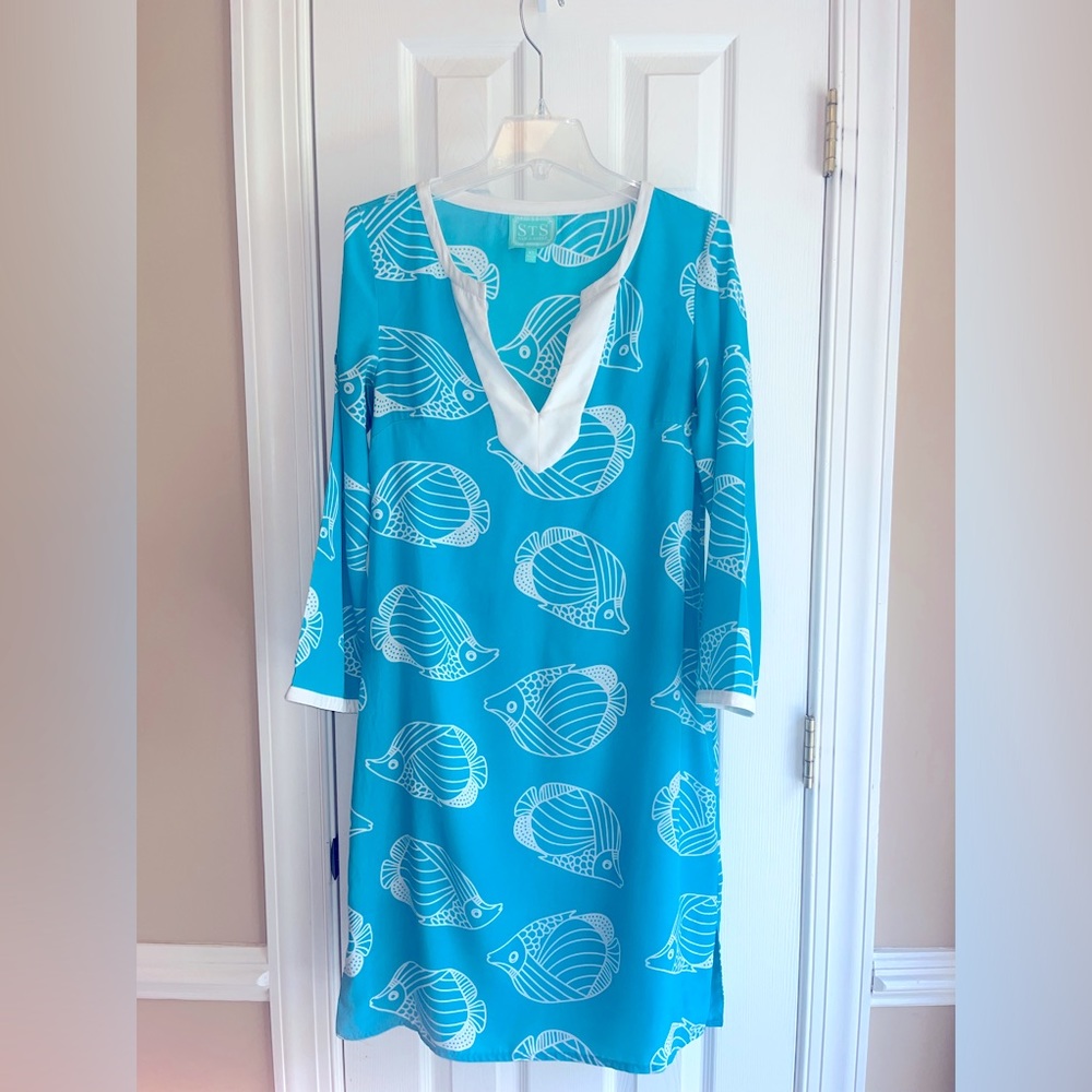 Sail to Sable fish blue silk dress XS
